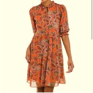 Nanette Lepore dusky orange beautiful BOHO paisley dress size 10